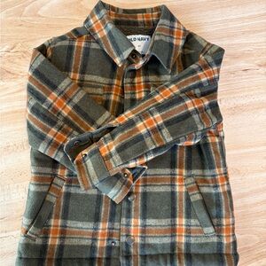 Old Navy Green and Orange Plaid Shirt Jacket